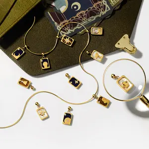 ZEGL DIY Tarot Necklace  Gold Pendants, Mystic Symbols, Stackable Jewelry for Astrology Vibes Tiger’s Eye & Diamond Accents for men and women