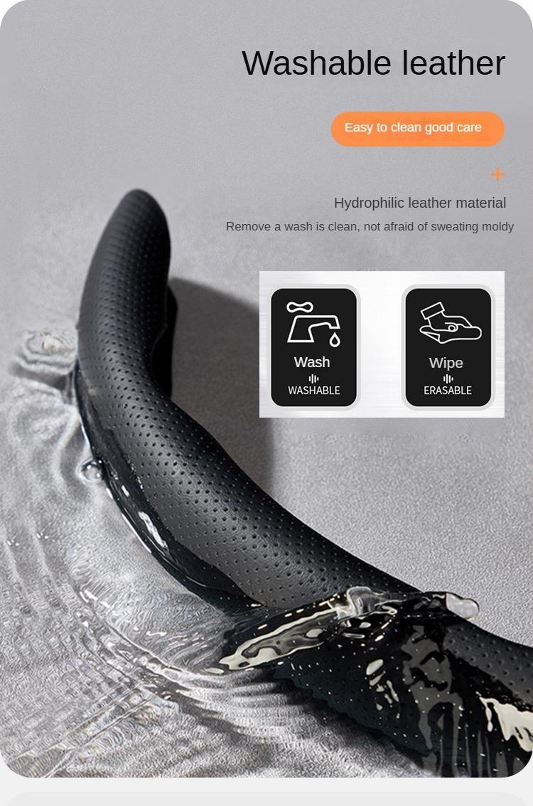 Ultra-Thin, Anti-Slip, Breathable, Quick Spin, All-Season, Nappa Leather Auto Interior Kit, Black with White Stitching