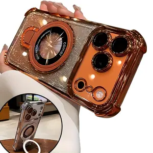 Magnetic Stand Phone Case for iPhone 17 Pro Max, 16 Plus-11, New Fashionable DIY Design with 4-Corner Shock-Absorbing Airbags, Drop Protection, Shiny Coating, Bling Glitter Decorations, High-End Gift for Women big deal