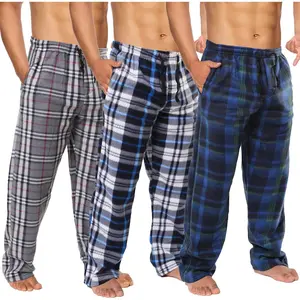 3 Pack Mens Fleece Pajama Pants - Plaid Lounge Bottoms with Pockets (S- 3X)