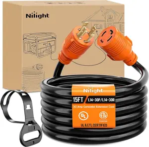 Nilight 30 Amp 15FT Generator Extension Cord 125/250V 7500 Watt Heavy Duty 10 Gauge Pure Copper STW Wire ETL Listed 4 Prong L14-30P L14-30R Cable for RV Camper Outdoor Use