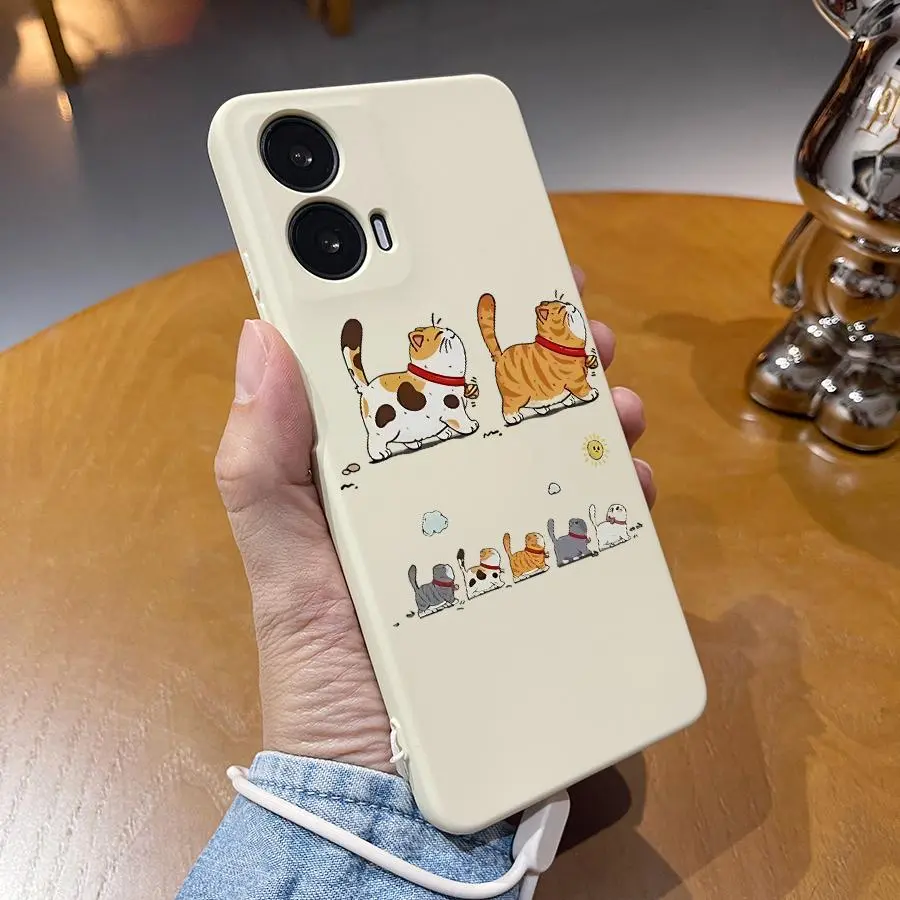 Cute Cartoon Cat Pattern Phone Case Casing with Lanyard Hand Strap, Decorative Protective Phone Protector Cover, Phone Accessories Compatible with Motorola G84 G54 G34 G24 G14 G04