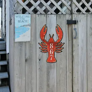 Designocracy MA985382-12 12 in. Lobster Coastal Wooden House Number Sign Decor, Classical Seashells Collectible Artwork, Gift-Worthy Home Decor Piece