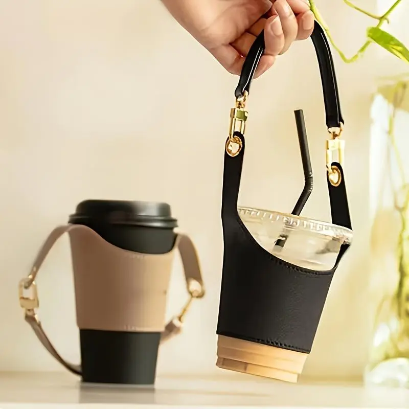 2-Piece Durable Portable Drink Cup Tote Bag Set - Coffee Mug Sleeve, Water Bottle Pouch for Outdoor Camping, Shopping (Kitchenware Drinkware Accessory), Two Piece Set