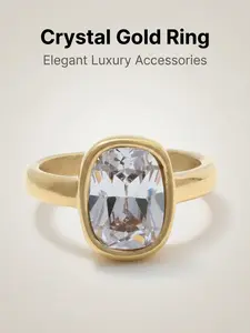 2026 Spring Multicolor Crystal Gold Plated Ring, Transparent Blue, Steel Diamonique Cocktail Engagement Ring Set