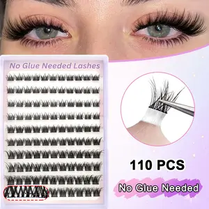 110 Pairs Self-Adhesive False Eyelashes, 3D Volume Mixed Lengths 8-16mm, Natural D Curl, Anime Cosplay, Portable Travel Pack