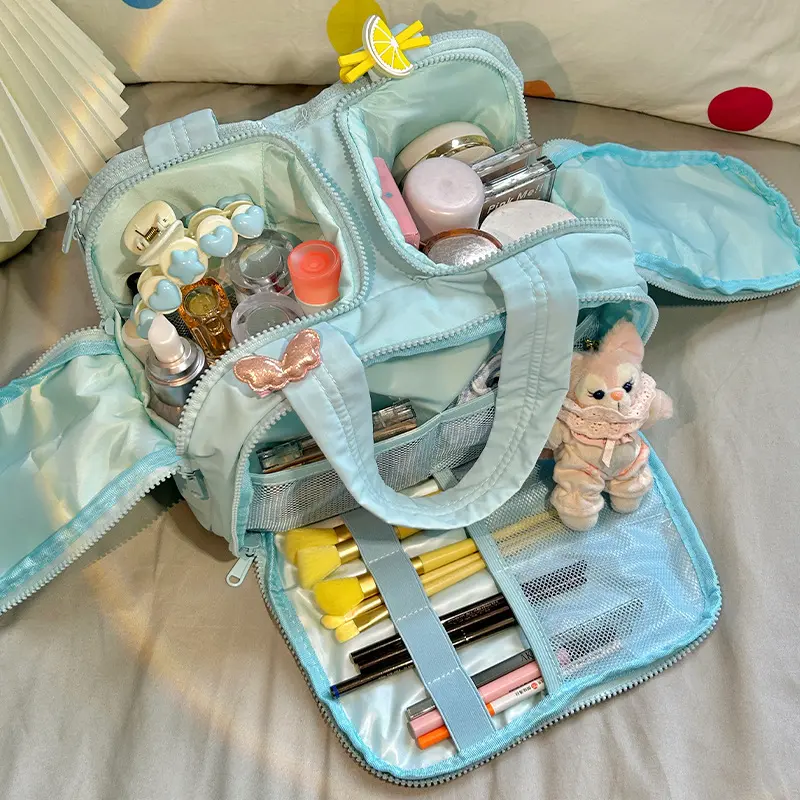 Blue four open make up bag