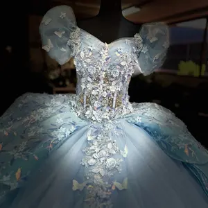 Baby blue quinceañera dress Adjustable Corset Embroidery Formal