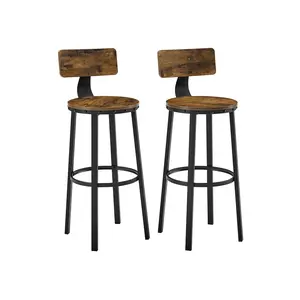 VASAGLE Set of 2 Kitchen Stools with Backrest, 28.8-Inch Tall Bar Chairs in Rustic Brown and Black