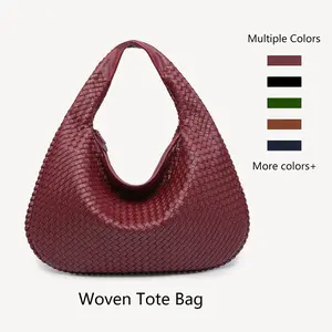 Elegant Fashion Woven Purse for Women - Top-handle Shoulder Bag Soft Summer Hobo Tote Bag Textured Handbag