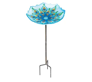 Evergreen Peacock Birdbath on Garden Stake