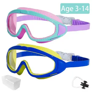 Kids pool accessories, 2Pcs Swim Goggles Wide View Anti-fog UV for kids 3-14,Swimming Goggles For Boys Girls Youth Toddler,Adjustable Waterproof mask high definition swim glass Anti-fog swimming goggles,Diving goggles with nose clip and earplugs