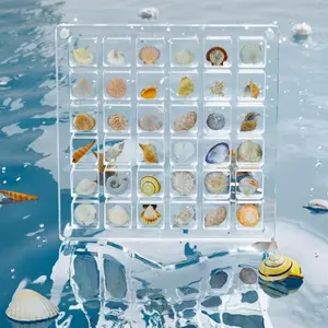 36-Grid Acrylic Magnetic Display Box, Shell Diamond Gem Badge Coin Starfish Beach Souvenir Storage Organizer