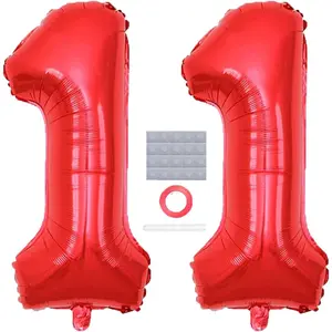 Red 11 Number Balloons 40 inch Jumbo Foil Balloons Prom Balloon for 11th Birthday Party Decoration 11 Wedding Anniversary Photos Props Supplies