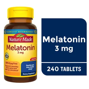 Nature Made Melatonin 3mg Tablets 100% Drug Free Sleep Aid for Adults 240 Tablets 240 Day Supply - Healthcare Dietary Product Natural Fitness
