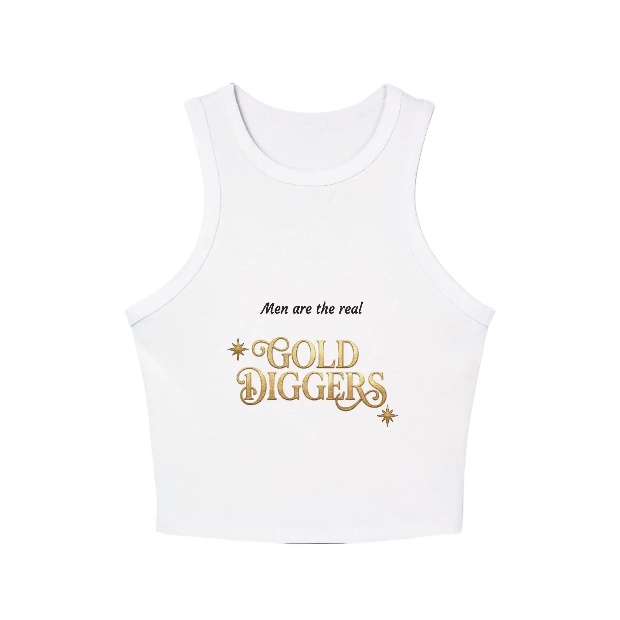 Women's Micro Rib Racerback Tank Top - "Men Are The Real Gold Diggers" Graphic Print Casual Top for Women