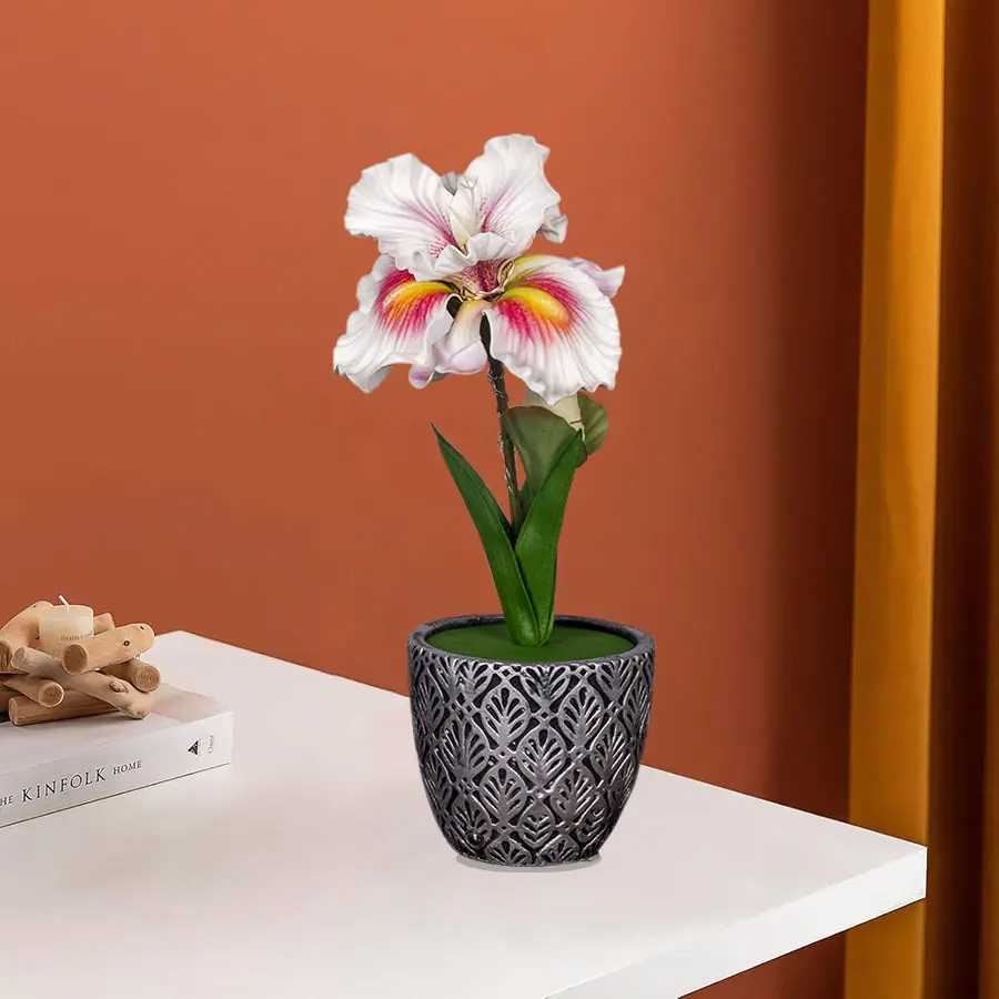 Retro Flowerpot Decoration Small Night Lamp Luminous Simulation Flower-De-Luce Potted Decoration Table Lamp Bedroom Ambience Light stylish lighting