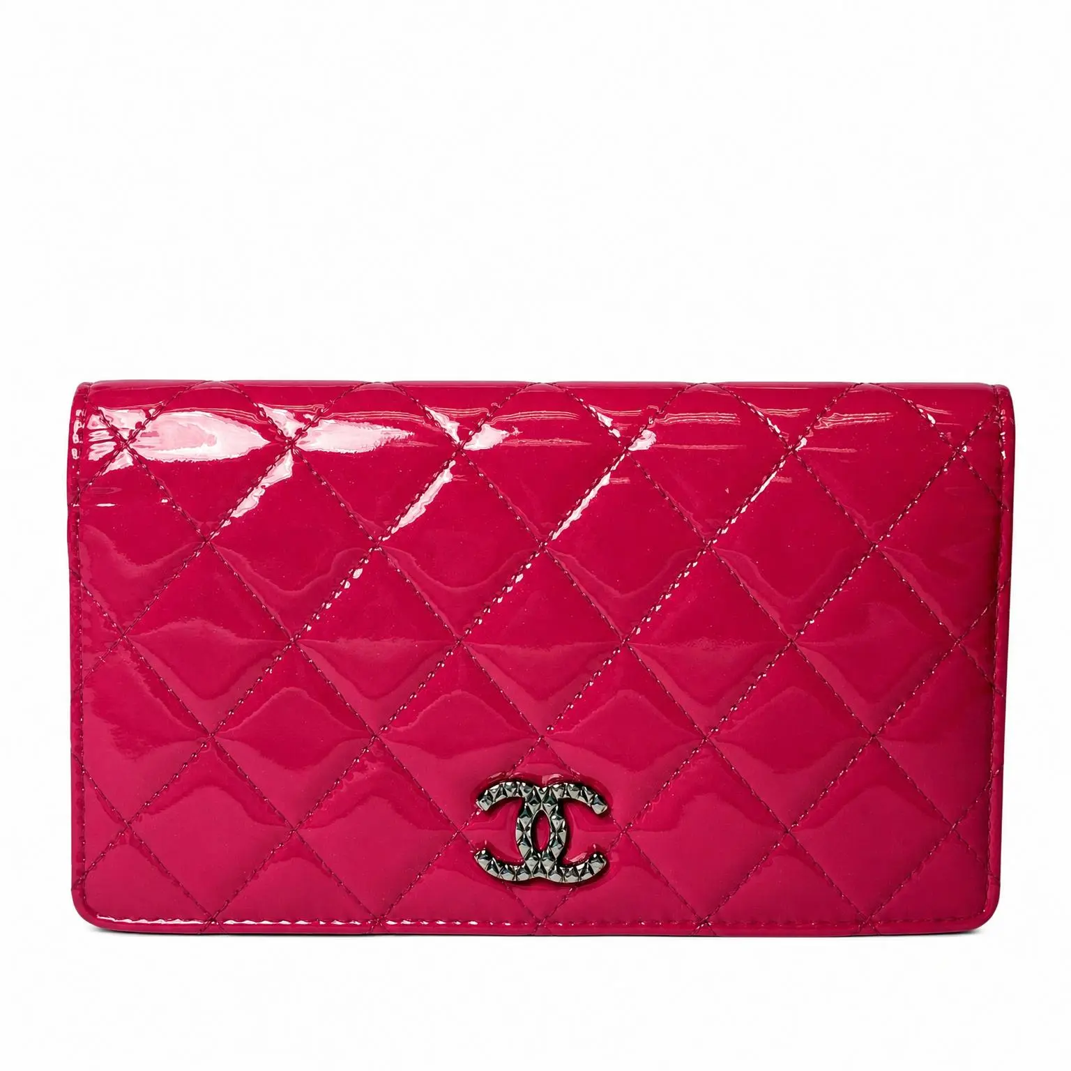 Pre-owned CHANEL X Clutches & Wristlets Patent Quilted Wallet Fuchsia Pink 2606050006
