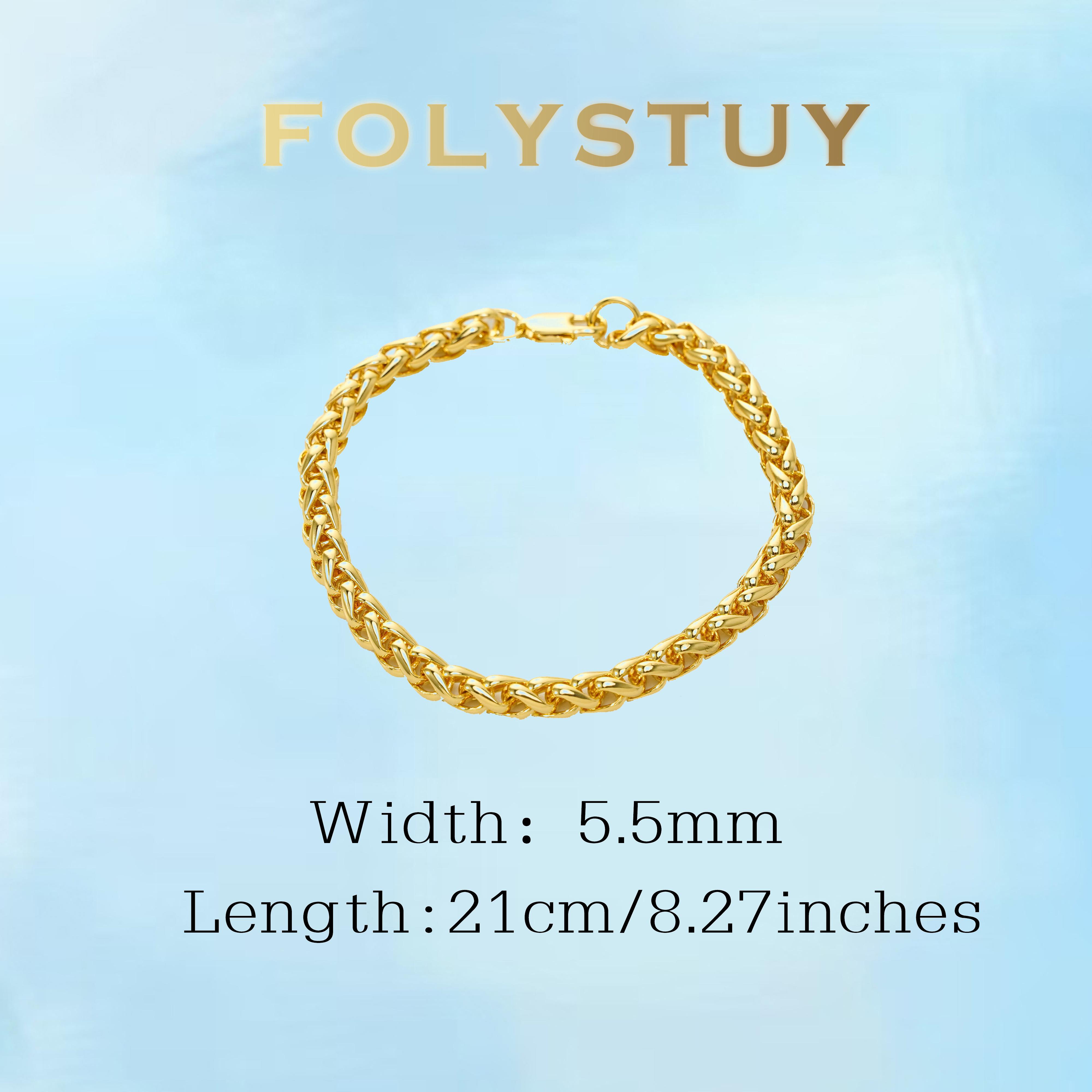 [FOLYSTUY (W169)]Mens Classic Wheat Link Bracelet, 0.22" Width 8.27" Length Statement Wrist Accessory
