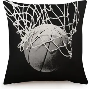 Basketball Enthusiasts Theme Pillow Cases Boys Girls Room Present Throw Pillow Cover ，18 X 18 Inch Black Linen Cushion Cover, for Bedroom Bed Outdoor Car Couch Sofa