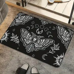 Retro Death Moth And Hand-Painted Sun Moon Halloween Skull Decoration Anti-Slip Machine Washable Non-Fading, Suitable For Living Room, Game Room, Bedroom, Entrance Hall Corridor, Bathroom, Kitchen, Farmhouse Non-Slip Floor Mat, Tapestry, Home Decora