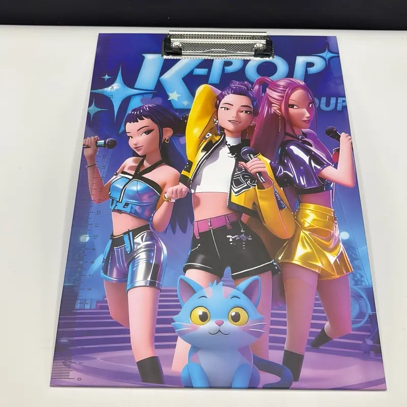 Kpop Girl Clipboard with Colorful Design and Cat Illustration for Note-Taking and Organization