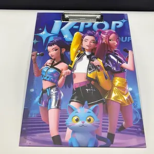 Kpop Girl Clipboard with Colorful Design and Cat Illustration for Note-Taking and Organization