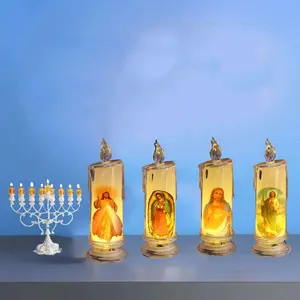 (4PCS) Sacred tears Candle, Paraffin-like white Candle, Jesus Pattern Devotional Prayer Candles, LED Flameless Candles, Holy Land Religious Gifts, Religious Decoration, Battery Operated Candles for Religious Festivals/Memorials/Home Altar Decor