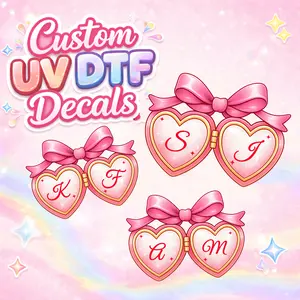 Personalized UV DTF Couple Name Decals | Heart Locket Stickers for Gifts Cups & Accessories