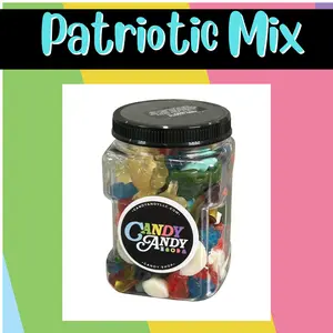 Patriotic Mix Gummy Jar Assorted Gummy Mix - Sweet Candy Snack - Resealable jar - strawberry - orange - grape- pineapple - army- red- white- blueand more
