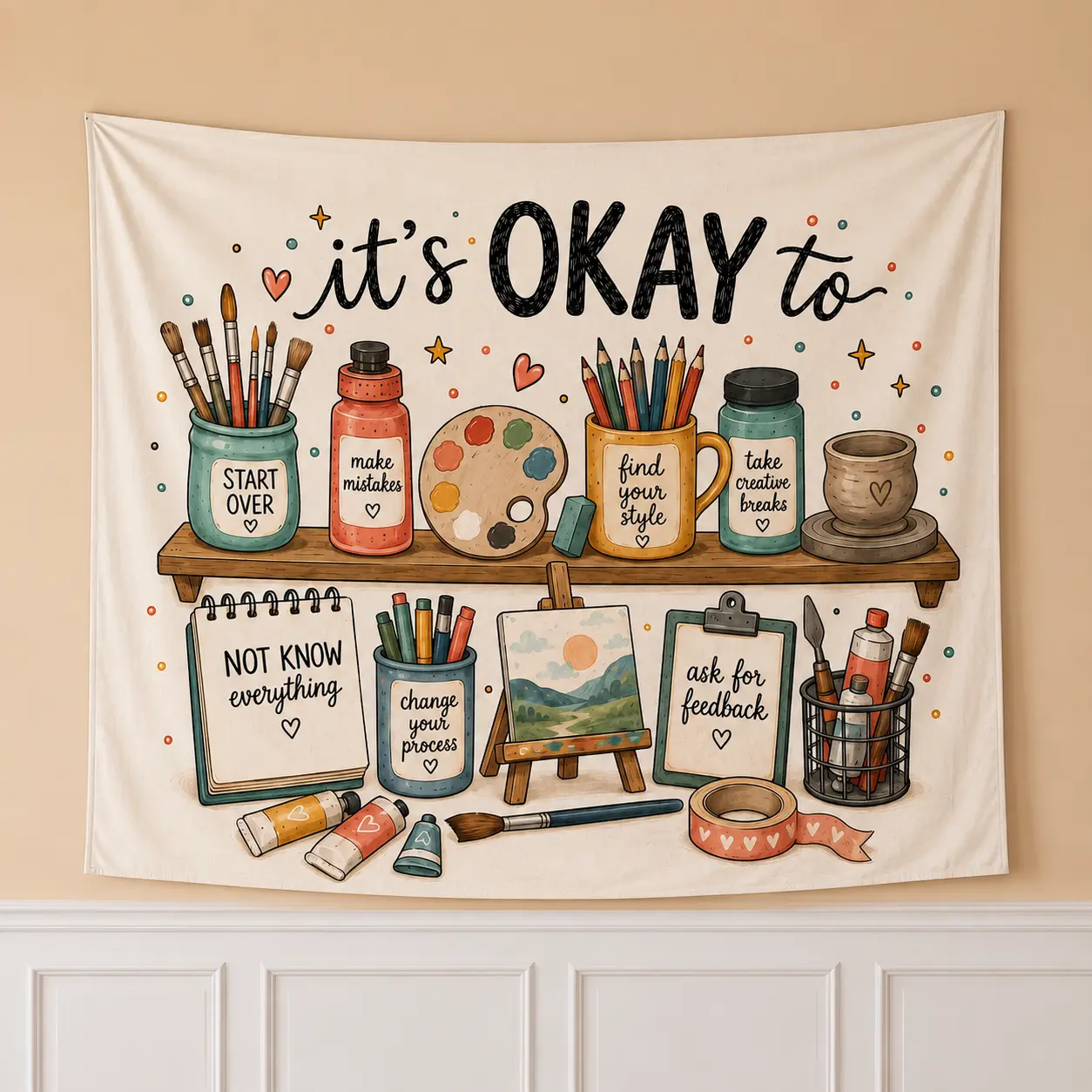 Art Teacher Linen Tapestry, Creative Classroom Wall Decor, Cute Motivational Art Gift For Teachers And Students, Back To School Decor