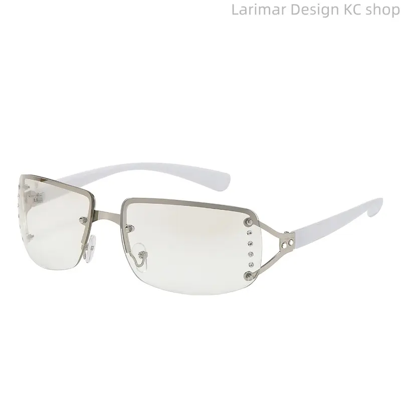 Trendy Y2K Hot Girl Sweet Cool Rimless Square Sunglasses For Men Women, Retro Rhinestone Inlaid Personality Internet Celebrity Statement Eyewear Daily Party Shades Gift