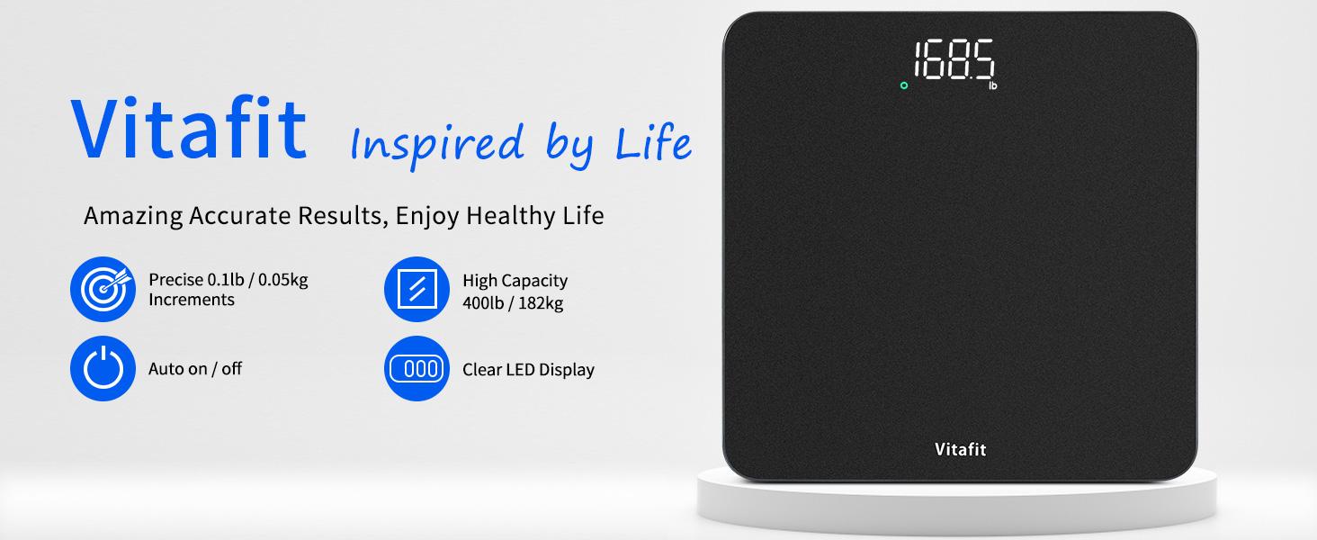 Scale for Body Weight, High Accuracy 0.1lb by Our Professional Factory Since 2001, Digital Weight Scale LED and Step On, 3*AAA Batteries Included, 400lb/182kg, Spray Silver Black