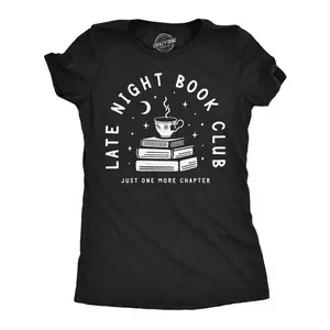 Womens Funny T Shirts Late Night Book Club Sarcastic Nerdy Reading Tee For Ladies Funny Womens T Shirts Cute Vintage Fashion Casual Ladies T-Shirt Gift Funny Nerd Top Women's Novelty Tees Black -