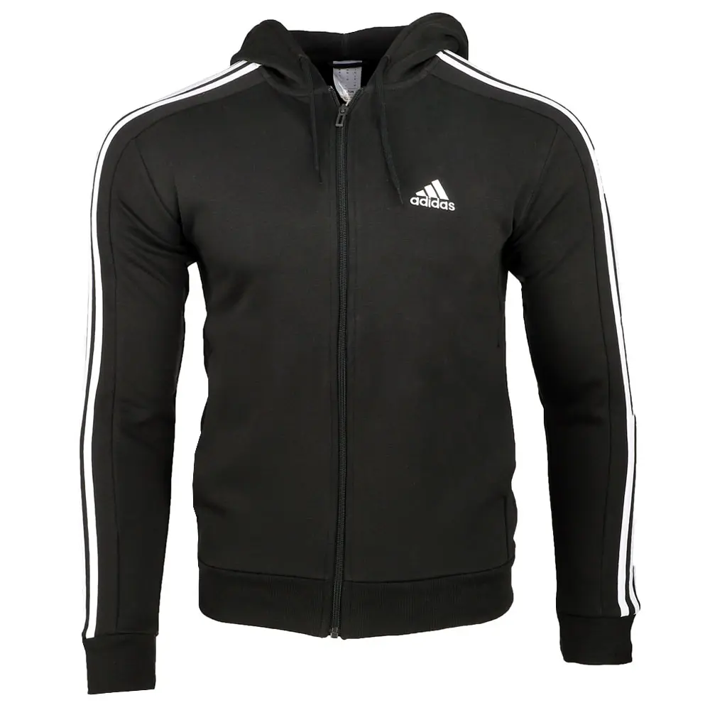 adidas Mens Essentials Fleece 3-Stripes Full-Zip Hoodie Training Casual Outerwear Casual - Black
