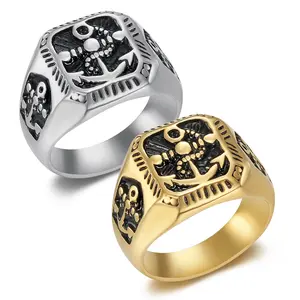 Retro Anchor Totem Ring, Stainless Steel Men's Ring with Hip-Hop Punk Square Design, Perfect for Daily Wear, Parties, and Gatherings