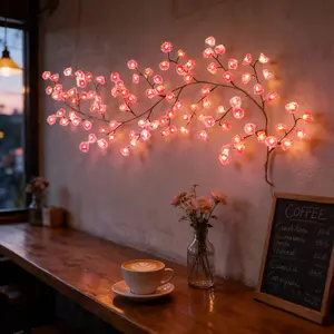 1pc Cherry Blossom Branch LED Light | USB Powered, 8-Mode Flashing Fairy Flower Ring Light, Suitable for Rooms, Walls, Wedding Parties, Halloween and Christmas Indoor Decorations, Includes Remote Control and Batteries