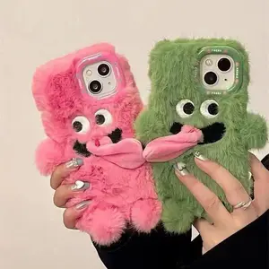 Plush Tongue Kiss Phone Case - Anti-Drop Shockproof Protection Cover for iPhone 16 15 14 13 11 12 Pro Max Plus Smartphone Slggstfs015 Protective Protector Casing Cellphone