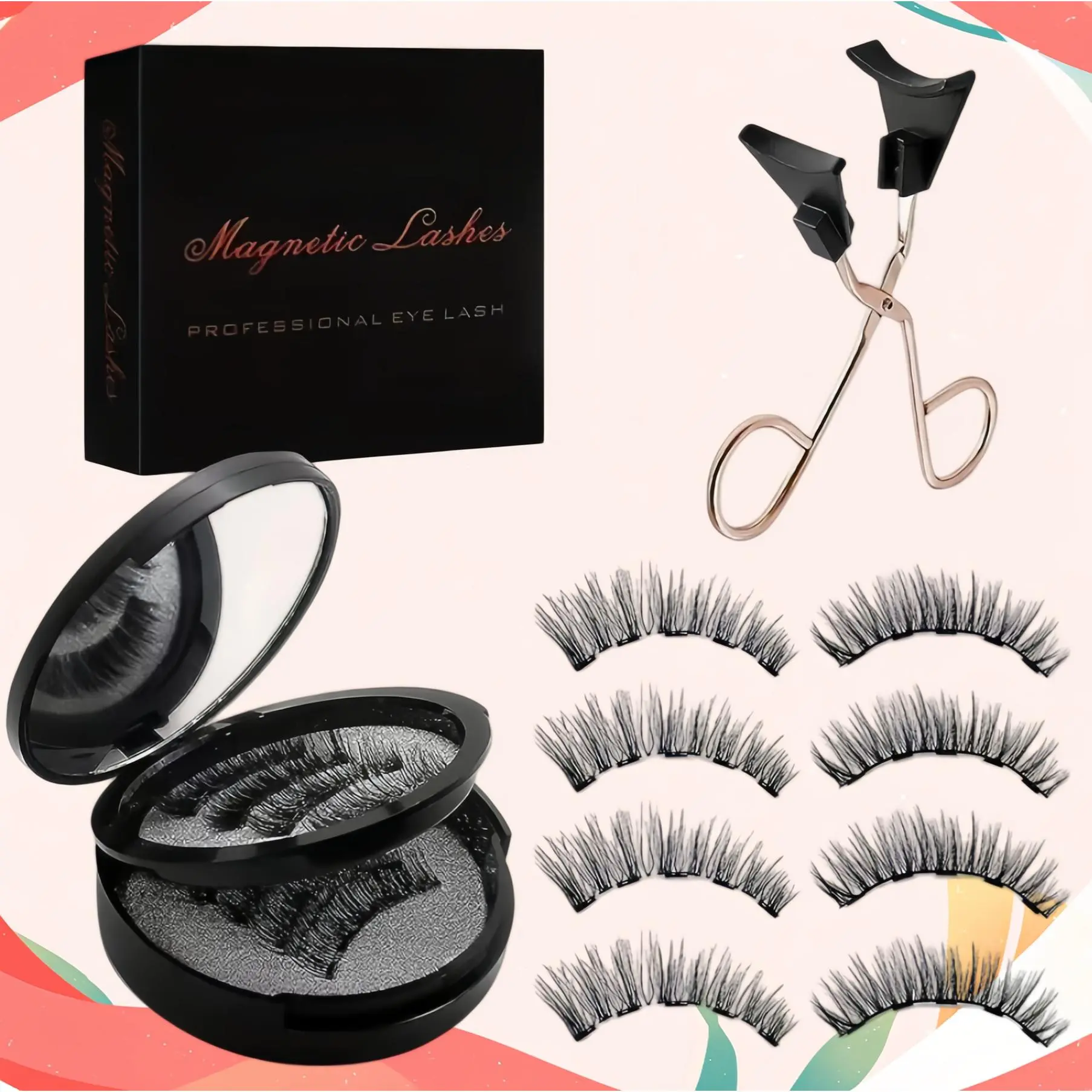 4 Pair Magnetic False Eyelashes, Natural Daily Look Reusable with Special Applicator Gentle