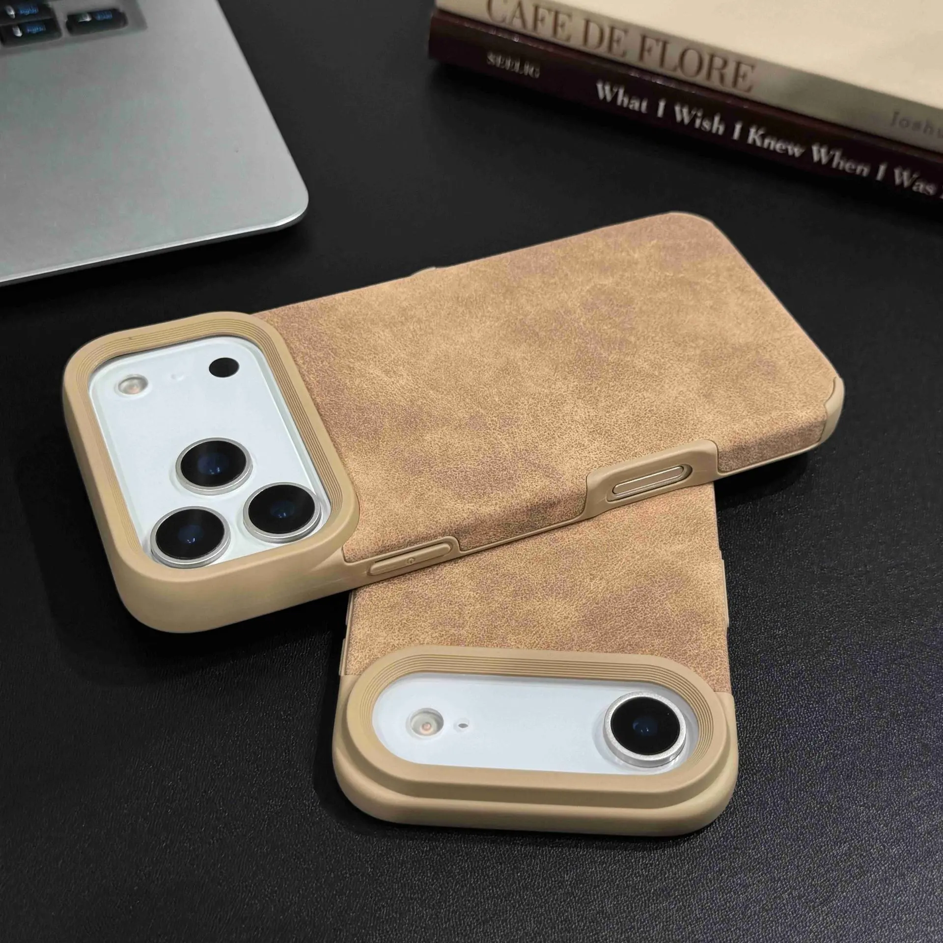 TPU Leather Smartphone Case - Shockproof, Stain-Resistant Handheld Device Accessory with Raised Camera Protection for iPhone 17 Pro Max, 16 Plus, 15, 14, 13, 13 Pro Max, Brown, Devices