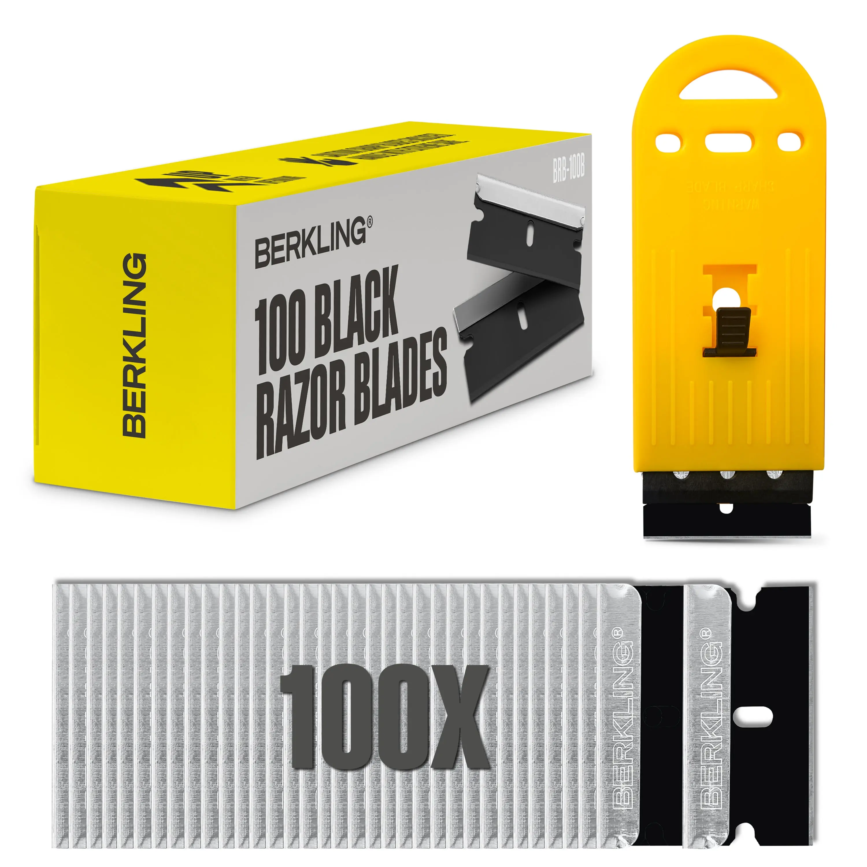Berkling Blackened Razor Blades 100-Pack – SK2H Steel + Scraper