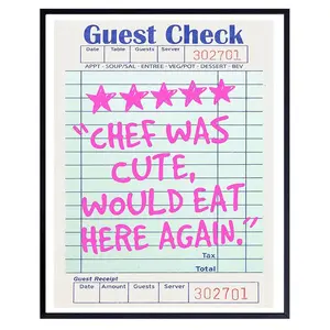 Trendy Kitchen Wall Art & Decor - Preppy Kitchen Wall Decor - Farmhouse Dining room Decorations - Funky funny small Kitchen Decor - Eclectic Pink Kitchen Decor - Pop Art Restaurant Cafe Wall Art