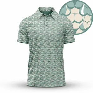 Bogey Bros Seafoam Scallop Men’s Polo Shirt, Elegant Short Sleeve Golf Top For Summer Wear
