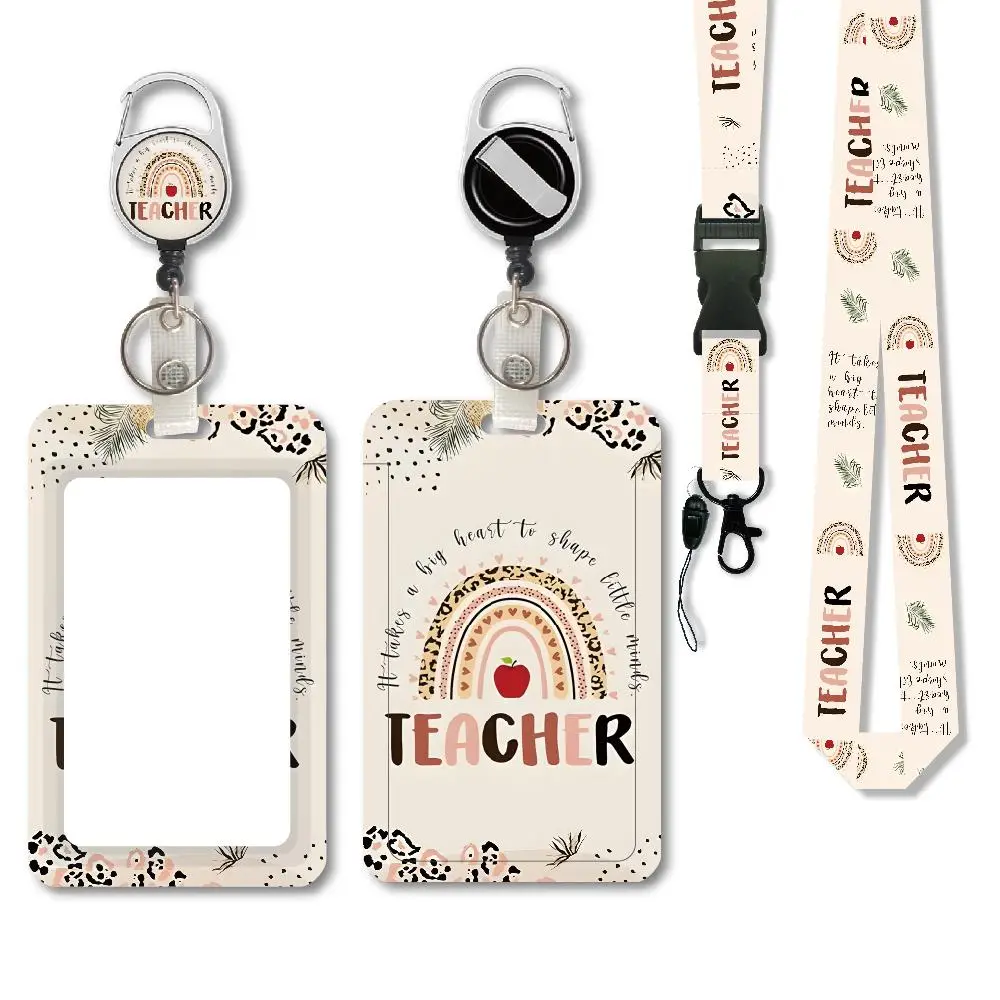Teacher Retractable Lanyard Badge Holder, 1 Set Cute Teacher Id Badge Holder with Detachable Lanyard, Teacher Appreciation Gifts