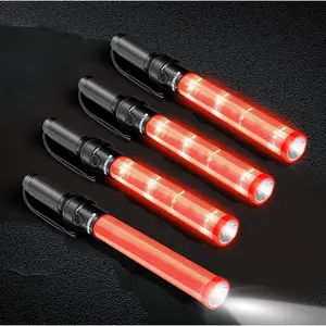 E-riding 4 Pieces 16 Inch Signal Traffic Wand, Traffic Control Wand with White LED on Top, Safety Traffic Baton Light for Parking Guides Outdoor Camping