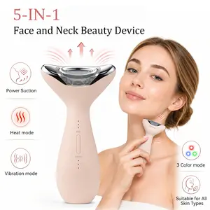 Sunluxy Facial Massager,5-IN-1 Red Light Therapy for Face and Neck Beauty Device with 3 Color Mode Suction Vibration Heated for Skin Care&Neck Firming Gift Gift