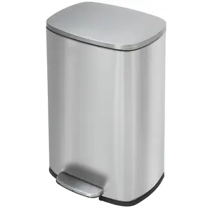 PLL 13 Gallon  in Home Recycling Bin Kitchen Stainless Steel Recycling Bin with Lid Removable Inner Bucket Foot Pedal Soft Close for Office Home Kitchen Garbage Can Trash Bin