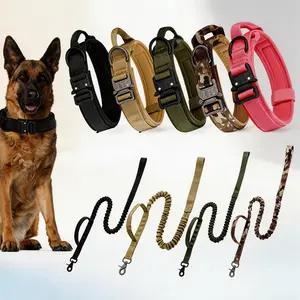 Tactical Dog Collar, Adjustable Military Training Nylon Dog Collar with Control Handle and Heavy Quick-Release Metal Buckle for Small Medium Large Dogs, Black L﻿