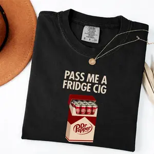Retro Dr Pepper Fridge Cig T-Shirt: Quirky Soda Humor for Caffeine Addicts, Comfort Colors Pigment Dyed Vintage Tee, Faded Heavyweight Cotton Relaxed Fit, Unisex Casual Streetwear Essential