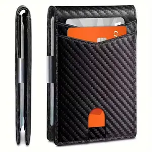 Men’s Carbon Fiber Wallet – Ultra Thin Minimalist RFID Blocking Wallet with Multi Card Slots, PU Leather Slim Wallet for Men, Gift for Boyfriend, Husband & Father